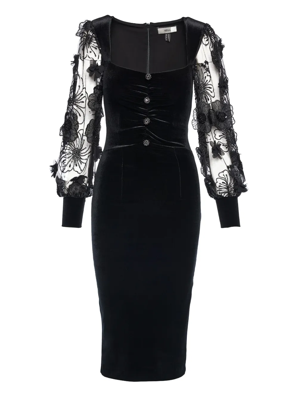 NISSA flower-embellished button midi dress | Black | Image 1