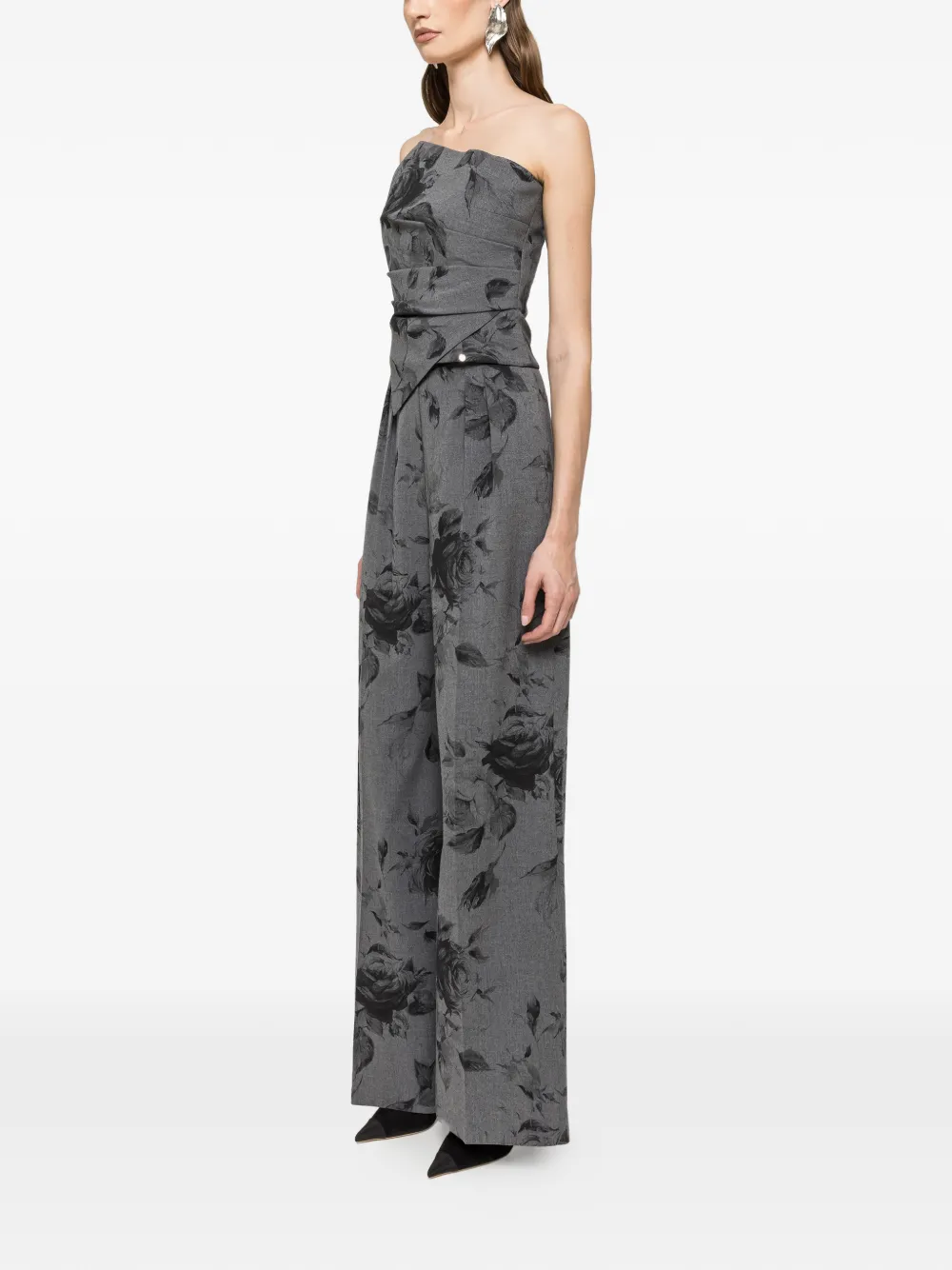 NISSA Broek met bloemenprint Grijs