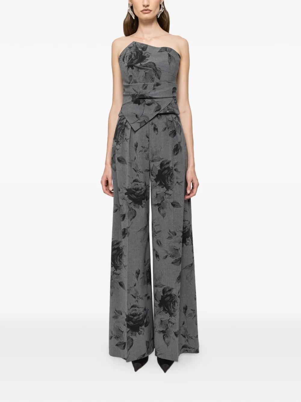 NISSA floral-print trousers - Grijs