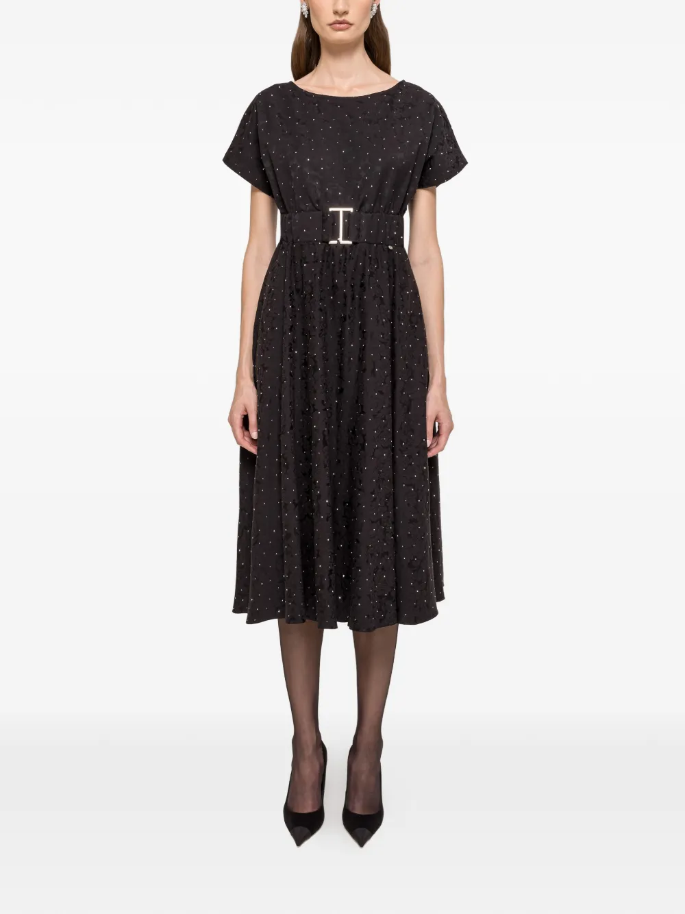 NISSA embellished brocade midi dress - Zwart
