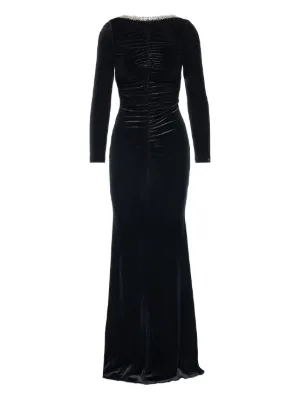 Nissa Crystal Buckle Velvet Maxi Dress - Blue