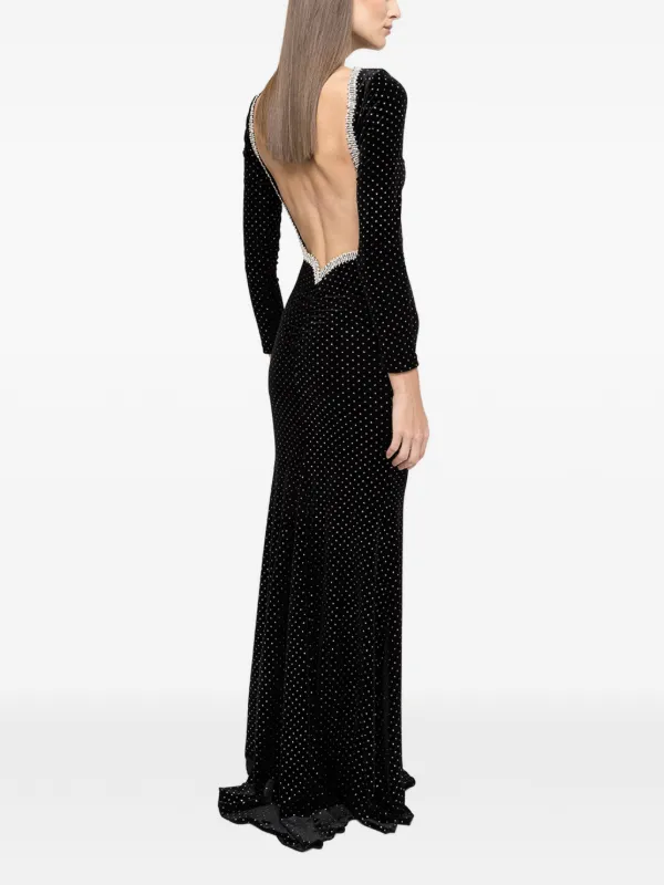 backless velvet maxi dress Black Velvet Dress, Long Sleeve Backless Dress, Elegant Maid of Honor Gown