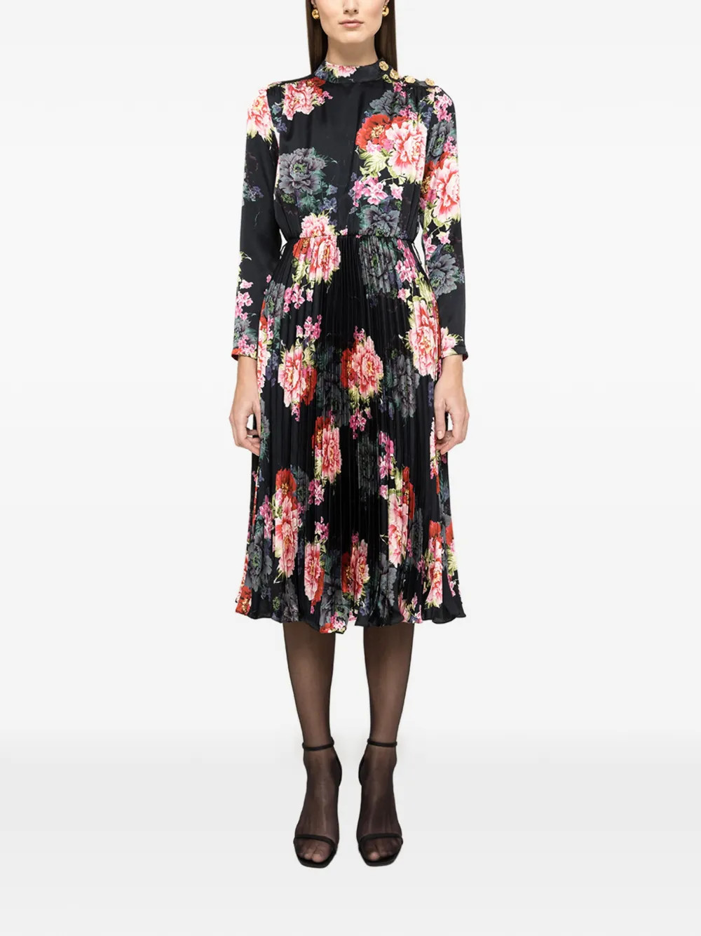 NISSA pleated printed midi dress - Zwart