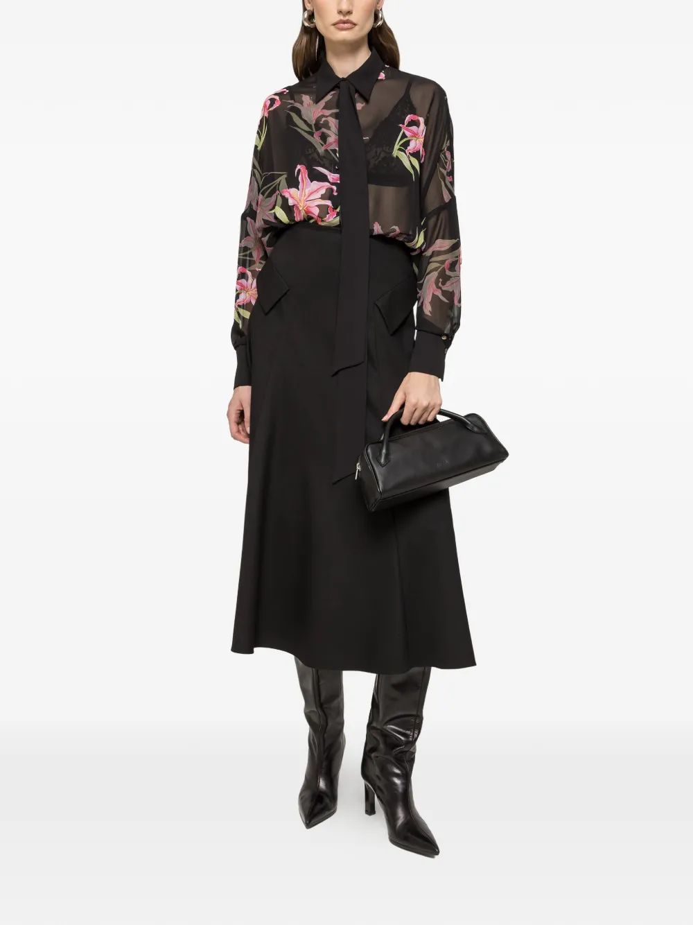 NISSA floral tie top - Zwart