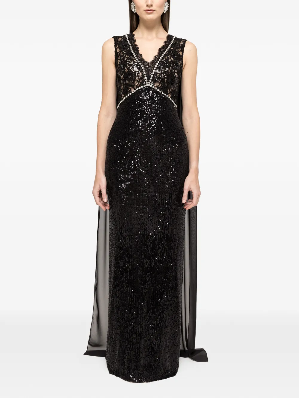 NISSA sequin lace maxi dress - Zwart