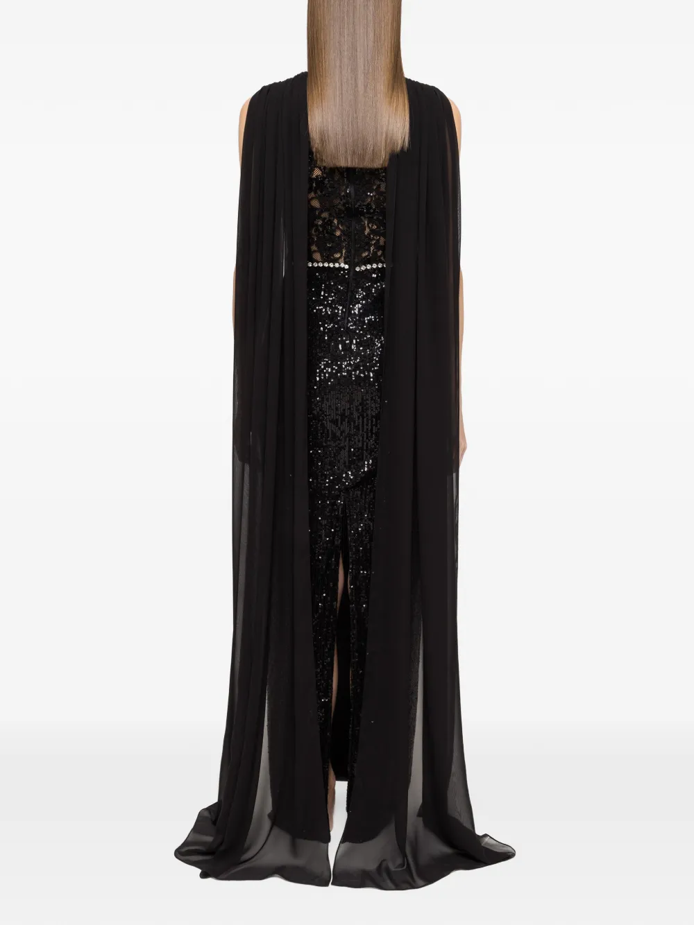 Nissa Sequin Lace Maxi Dress In Black