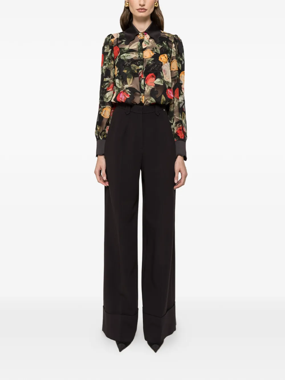 NISSA printed scalloped top - Zwart