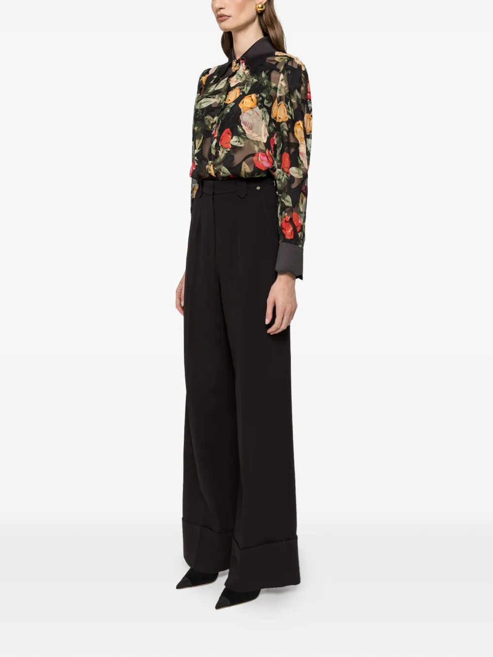  Nissa Printed Scalloped Top - Black 