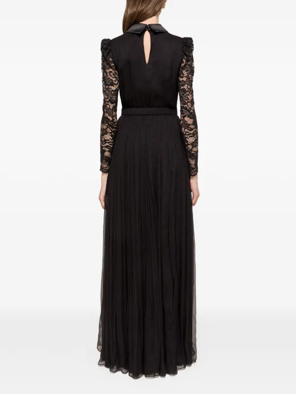 NISSA Lace Pleated Maxi Dress | Black | FARFETCH