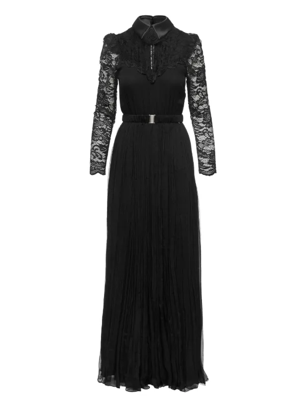 Nissa Lace Pleated Maxi Dress - Black