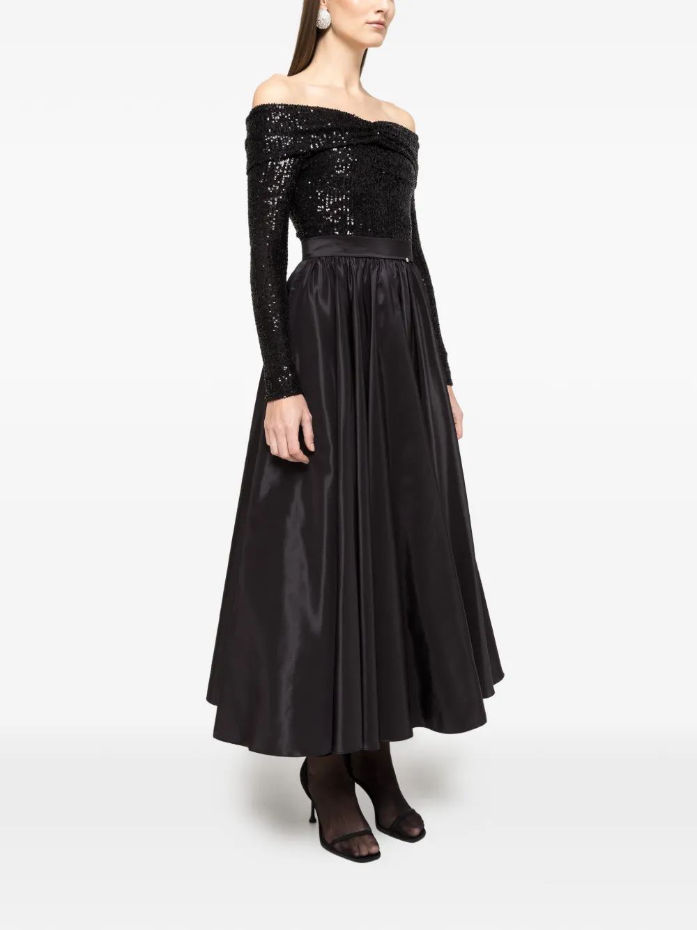 Sequin Off-Shoulder Midi Dress