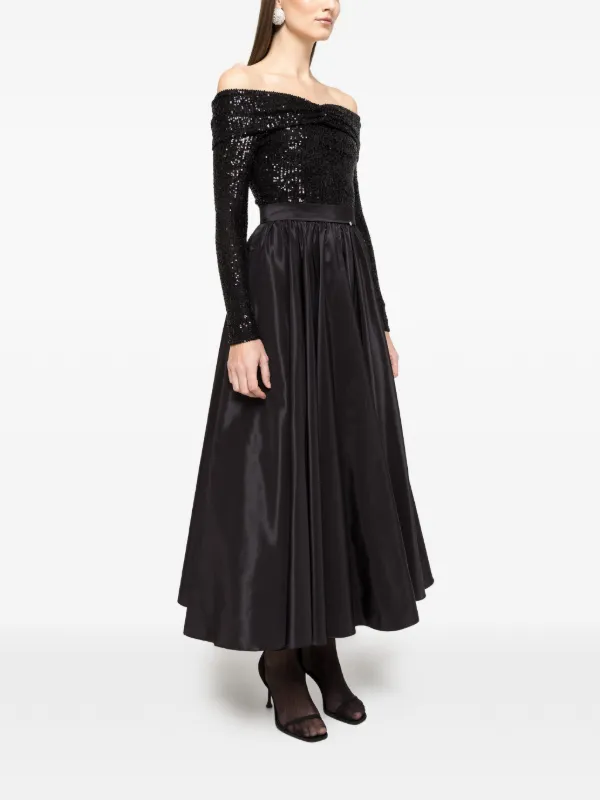 NISSA Sequin off-shoulder Midi Dress | Black | FARFETCH NISSA Sequin off-shoulder Midi Dress | Black | FARFETCH
