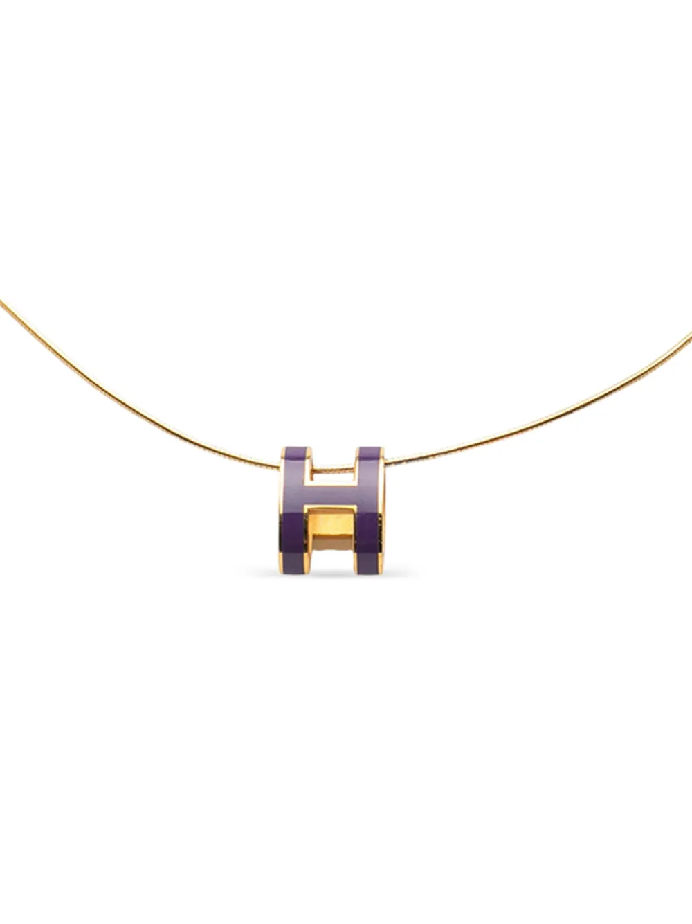 Pre-owned Hermes 2000-2020 Gold Plated Enamel Pop H Pendant Necklace Costume Necklace In Purple
