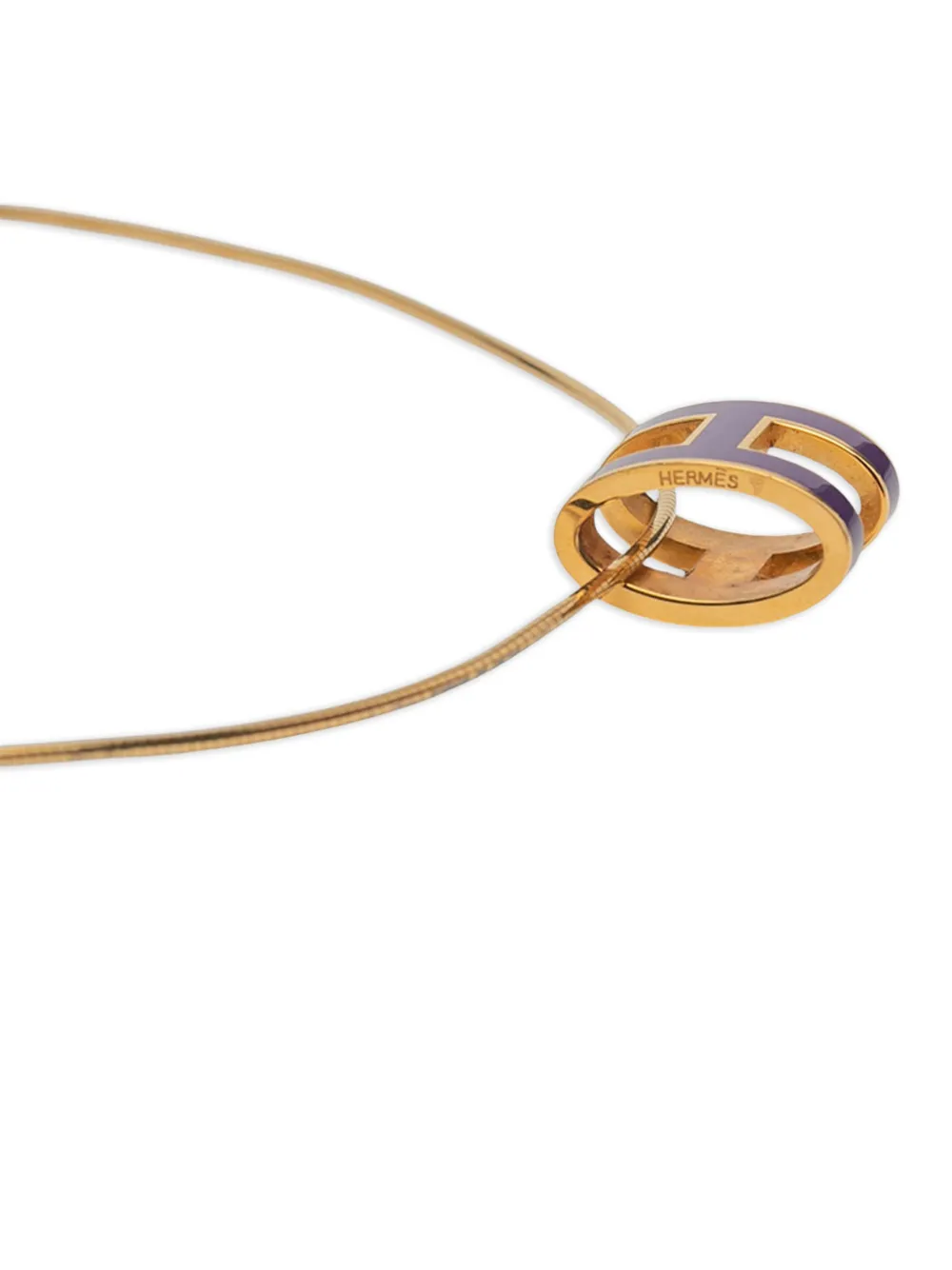 Pre-owned Hermes 2000-2020 Gold Plated Enamel Pop H Pendant Necklace Costume Necklace In Purple
