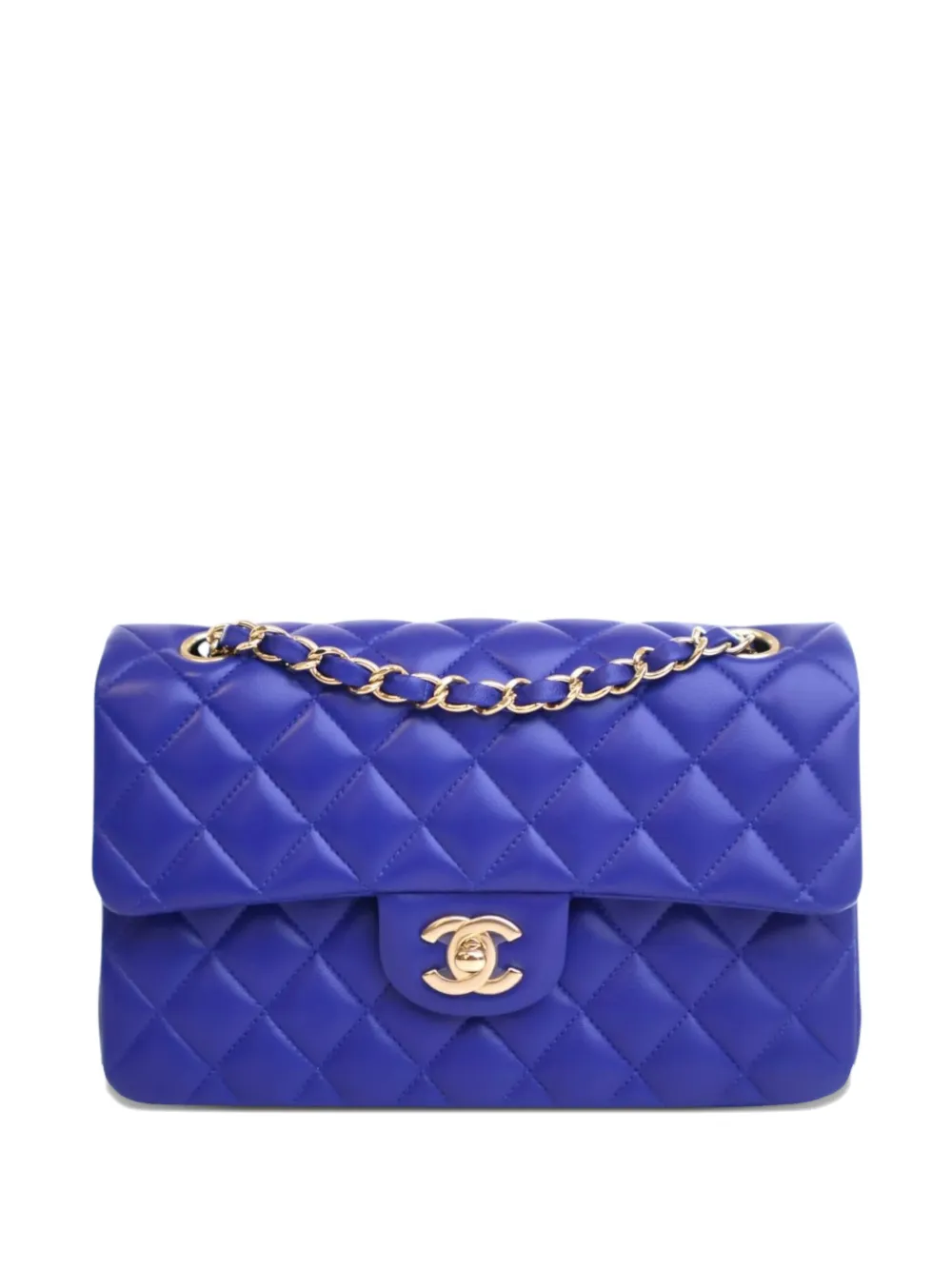 Pre-owned Chanel 2017-2018 Small Classic Lambskin Double Flap Shoulder Bag In Blue