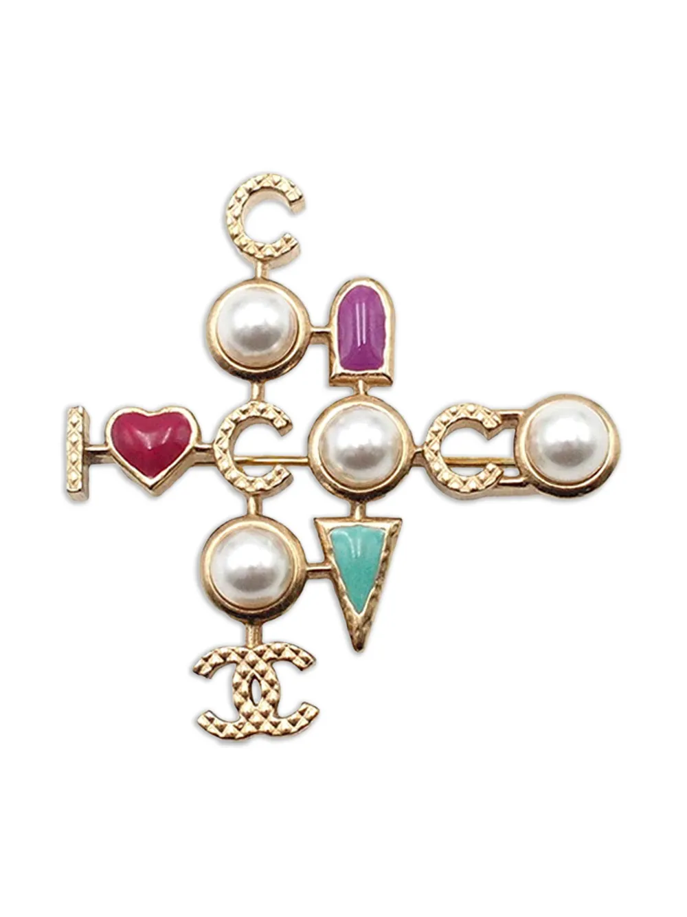 CHANEL Pre-Owned 2017 CC Gold Plated Faux Pearl I Heart Coco Brooch costume brooch - Oro