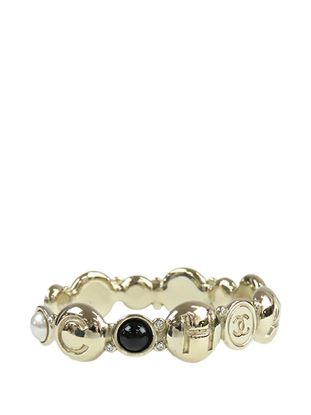 CHANEL Pre-Owned 2019 Gold Plated Faux Pearl and Resin CC Cuff Bangle Bracelet costume bracelet - Oro