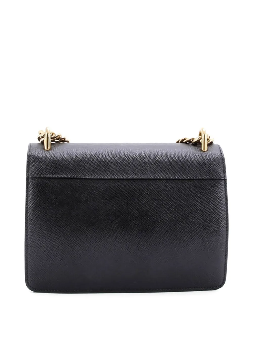 Pre-owned Prada Chain Flap Bag Saffiano Leather Small Crossbody Bag In Black