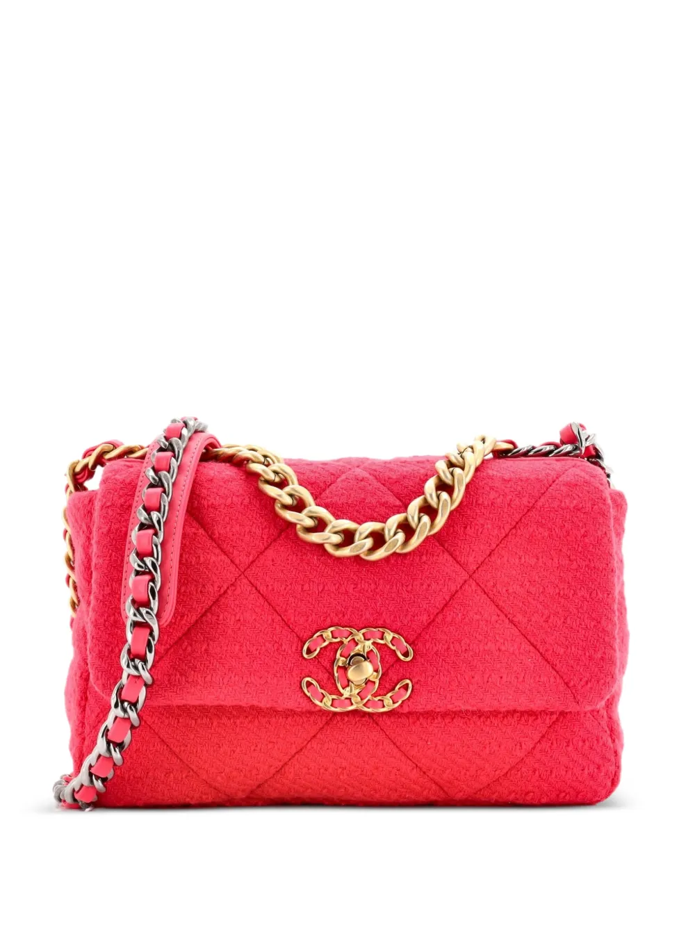 CHANEL Pre-Owned 19 Flap Bag Quilted Tweed Medium crossbody bag - Rosa