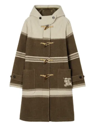 Burberry Striped Wool Cotton Blend Duffle Coat | Brown | FARFETCH
