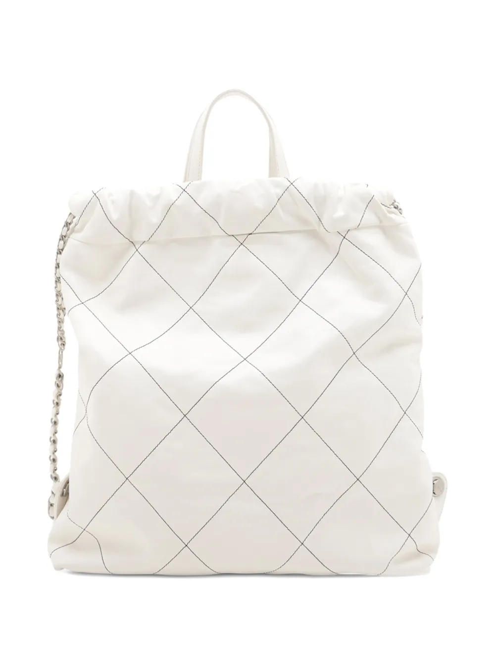 Pre-owned Chanel 2021-2025 Large Shiny Quilted Calfskin 22 Backpack In White