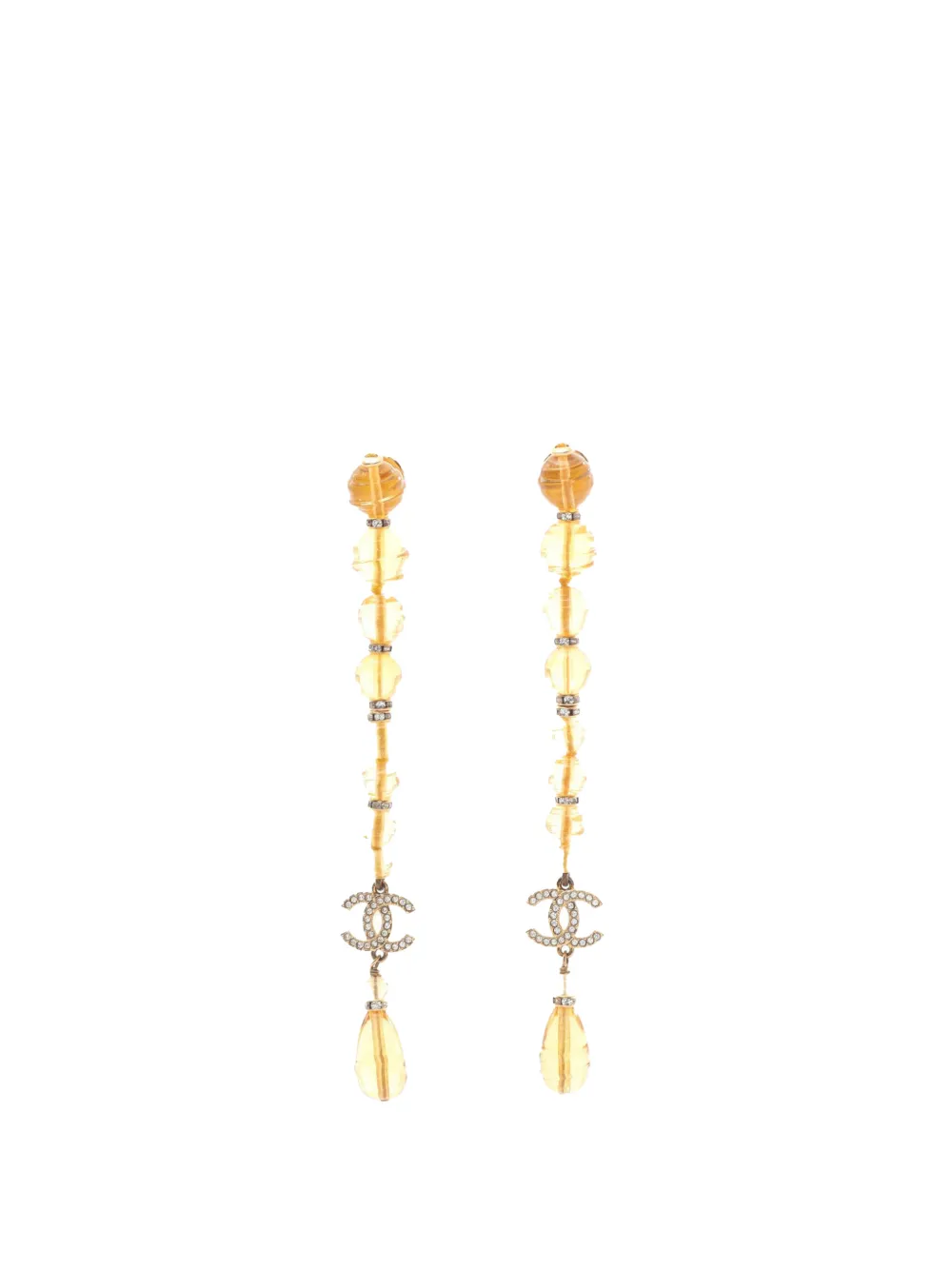 CHANEL Pre-Owned 2023 CC Gold Plated Crystal Beads Long Drop Push Back Earrings costume earrings - Oro