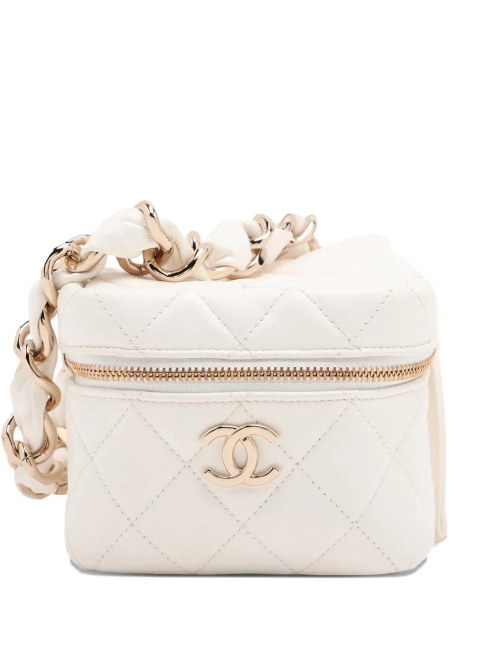 CHANEL Pre-Owned 2021 Quilted Lambskin Cube Chain Wristlet Case vanity bag - Bianco
