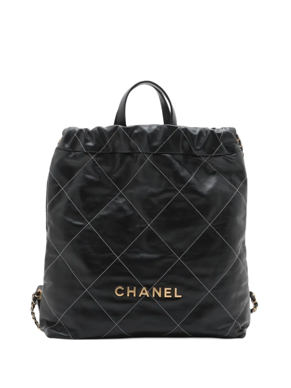 Pre-owned Chanel 2021-2025 Large Shiny Quilted Calfskin 22 Backpack In Black