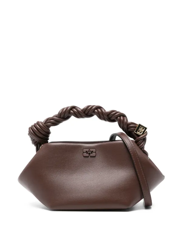 Ganni Mini Bou Braided-handle Tote Bag in Brown