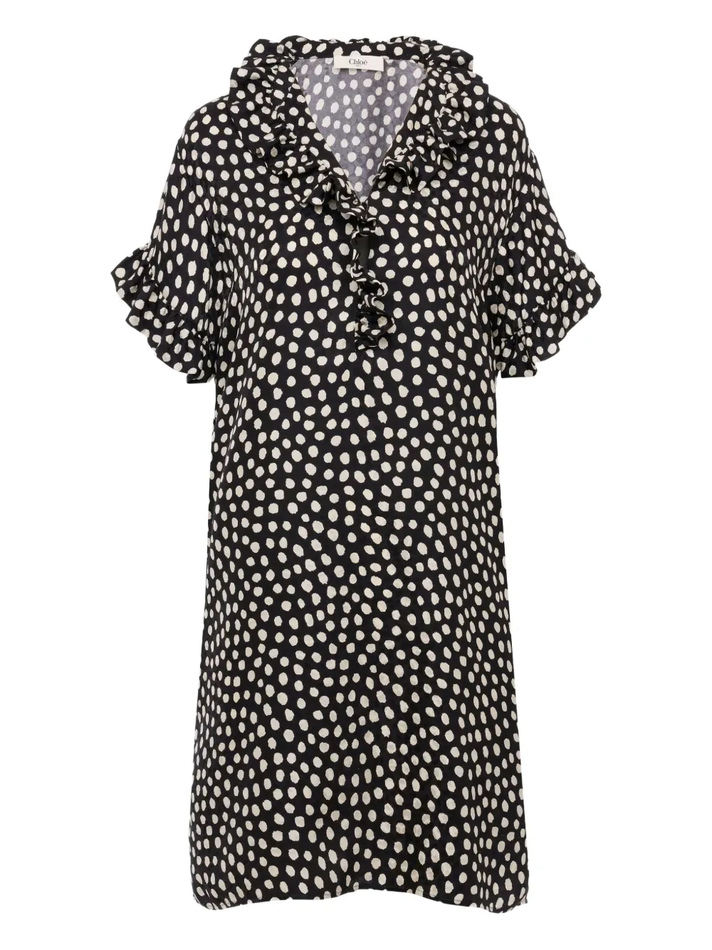 Chloé Knee Length Dress Short Sleeves Polka Dots In Animal Print