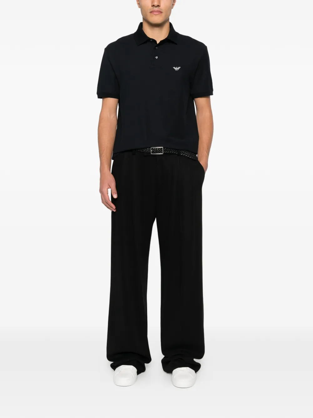Emporio Armani logo-embroidered polo shirt - Zwart