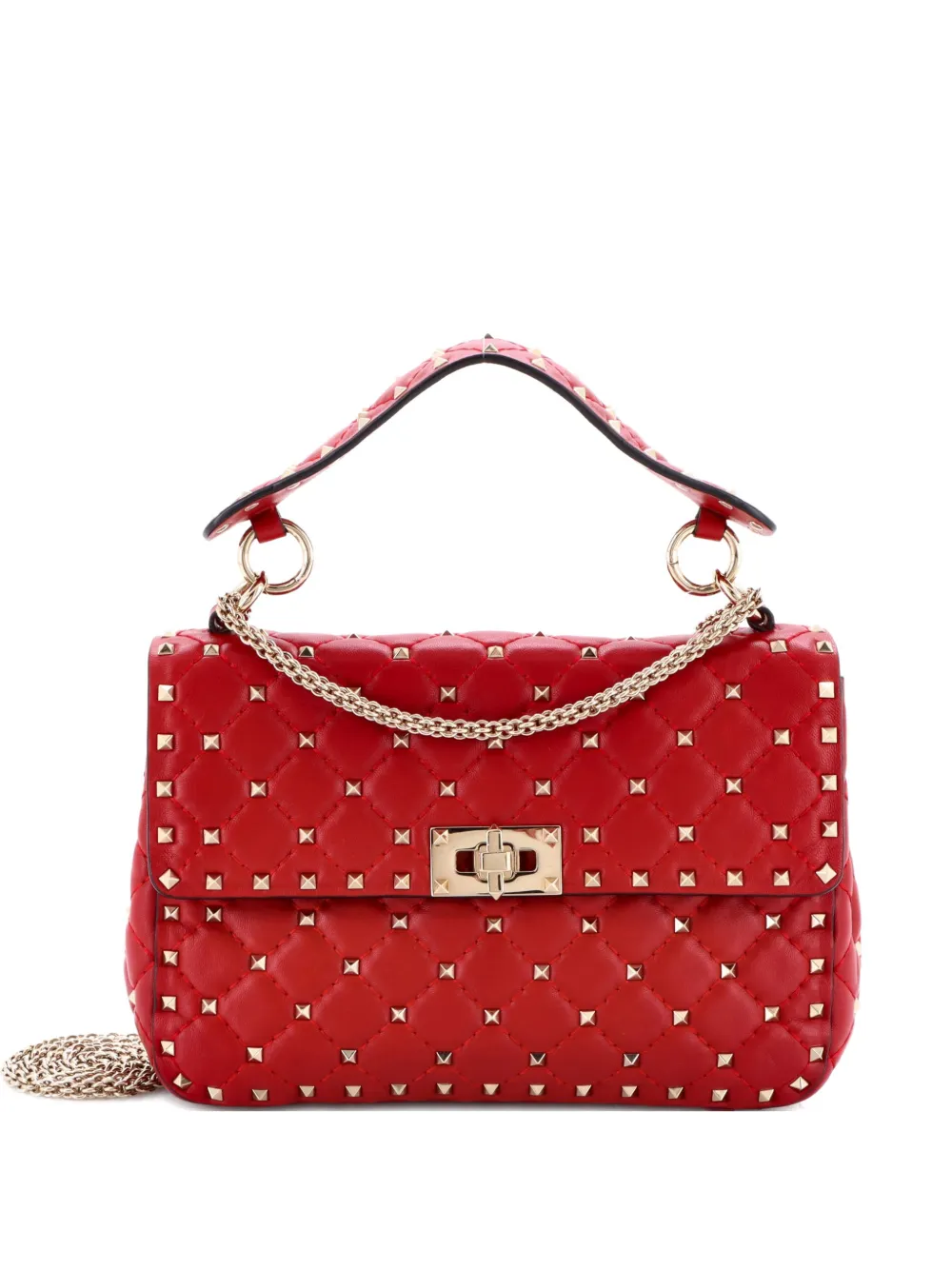 Pre-owned Valentino Garavani Rockstud Spike Flap Bag Quilted Leather Medium Crossbody Bag In Red
