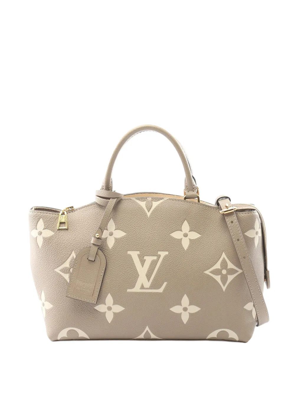Pre-owned Louis Vuitton 2021-2025 Bicolor Monogram Empreinte Giant Petit Palais Satchel In Brown