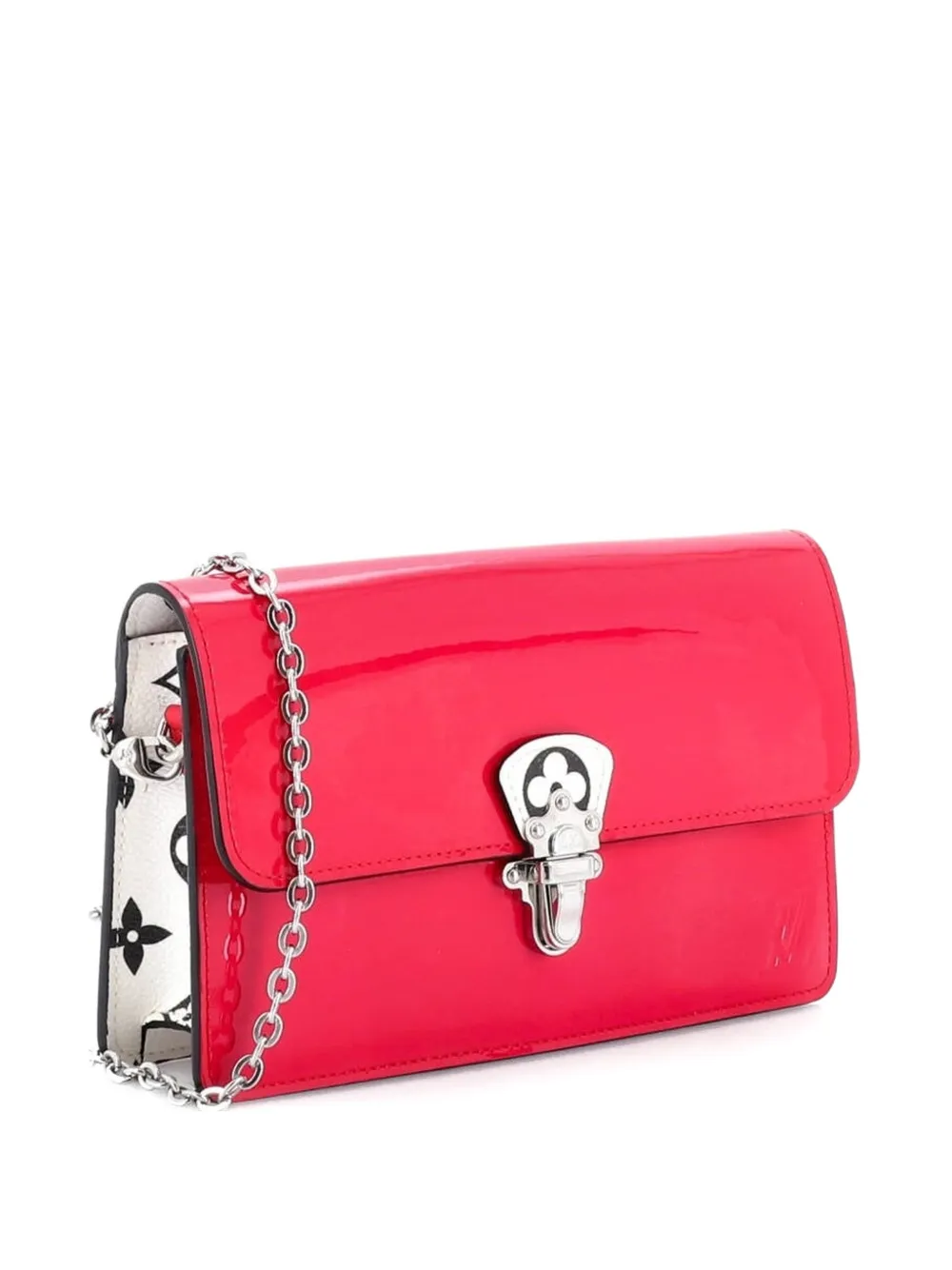 Pre-owned Louis Vuitton Cherrywood Chain Wallet Vernis With Monogram Canvas Crossbody Bag In Pink