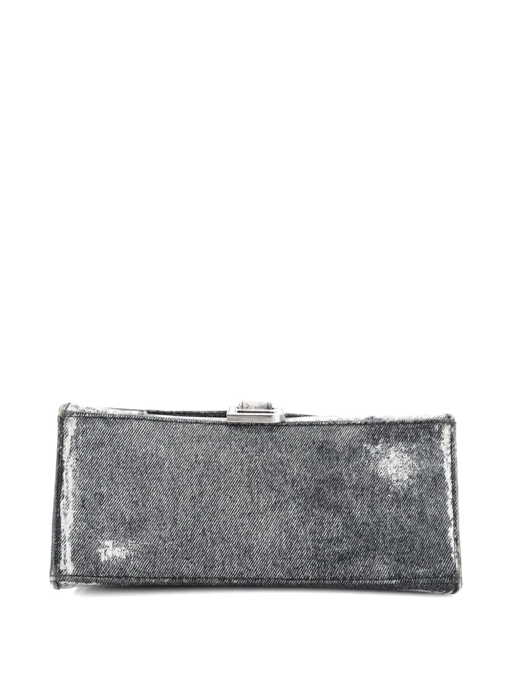 Pre-owned Balenciaga Hourglass Top Handle Bag Denim Printed Leather Small Satchel In Black