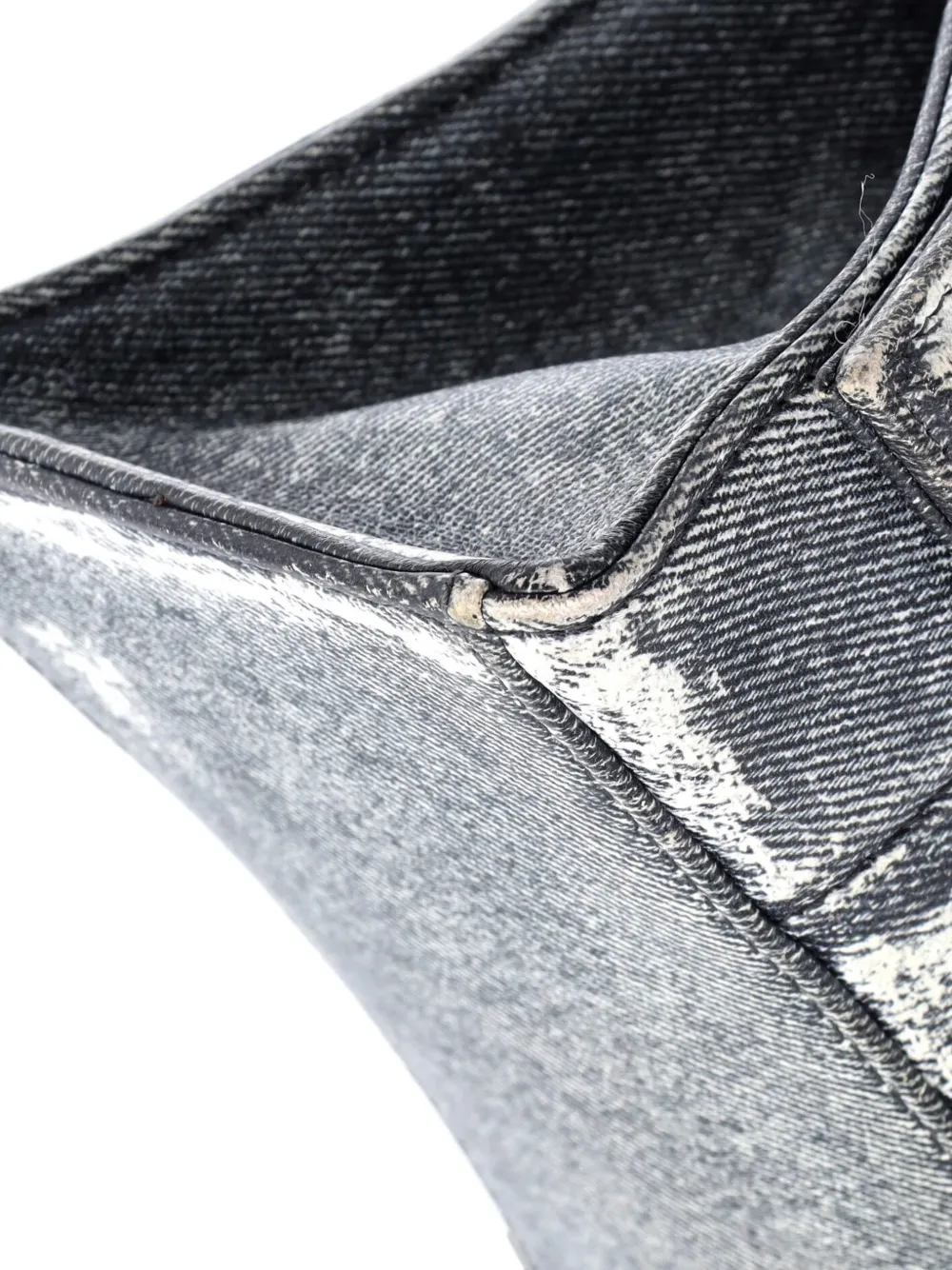 Pre-owned Balenciaga Hourglass Top Handle Bag Denim Printed Leather Small Satchel In Black