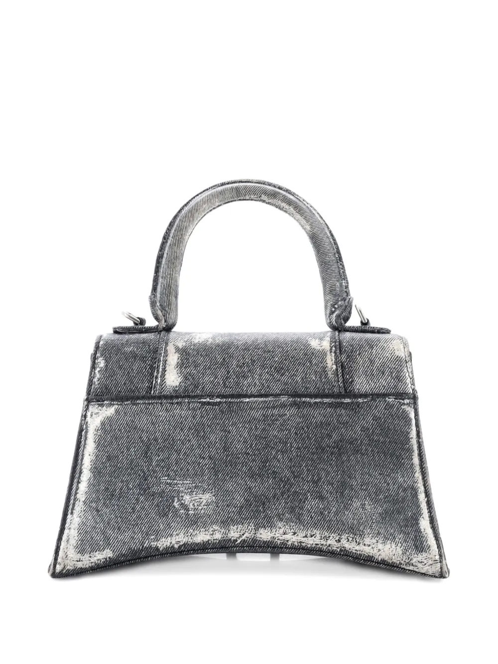 Pre-owned Balenciaga Hourglass Top Handle Bag Denim Printed Leather Small Satchel In Black