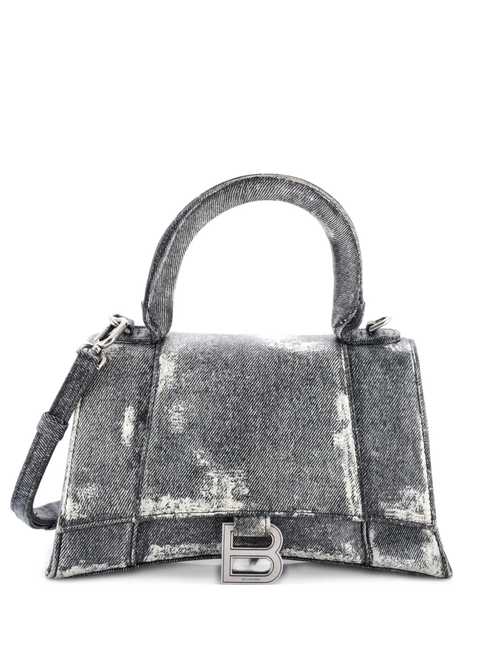 Balenciaga Pre-Owned Hourglass Top Handle Bag Denim Printed Leather Small satchel - Nero