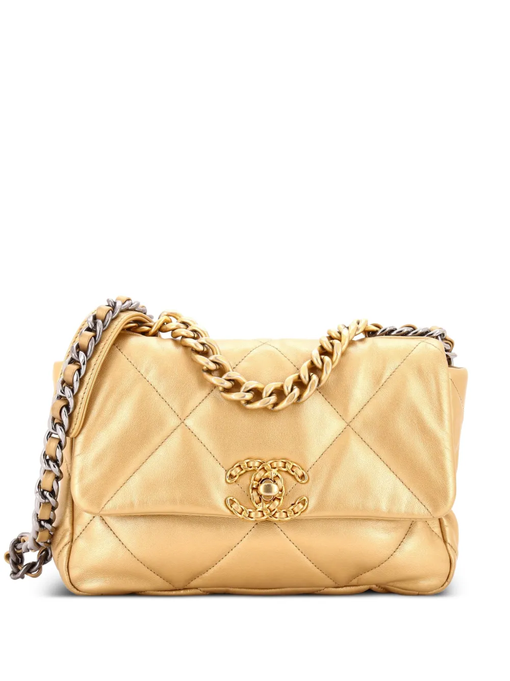 CHANEL Pre-Owned 19 Flap Bag Quilted Leather Medium crossbody bag - Oro