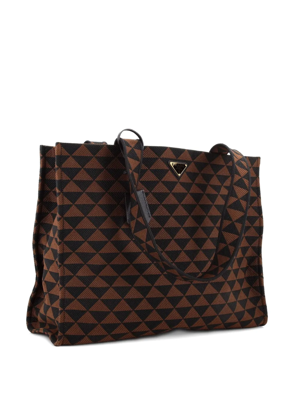 Pre-owned Prada Symbole Shopper Jacquard Horizontal Tote Bag In Black