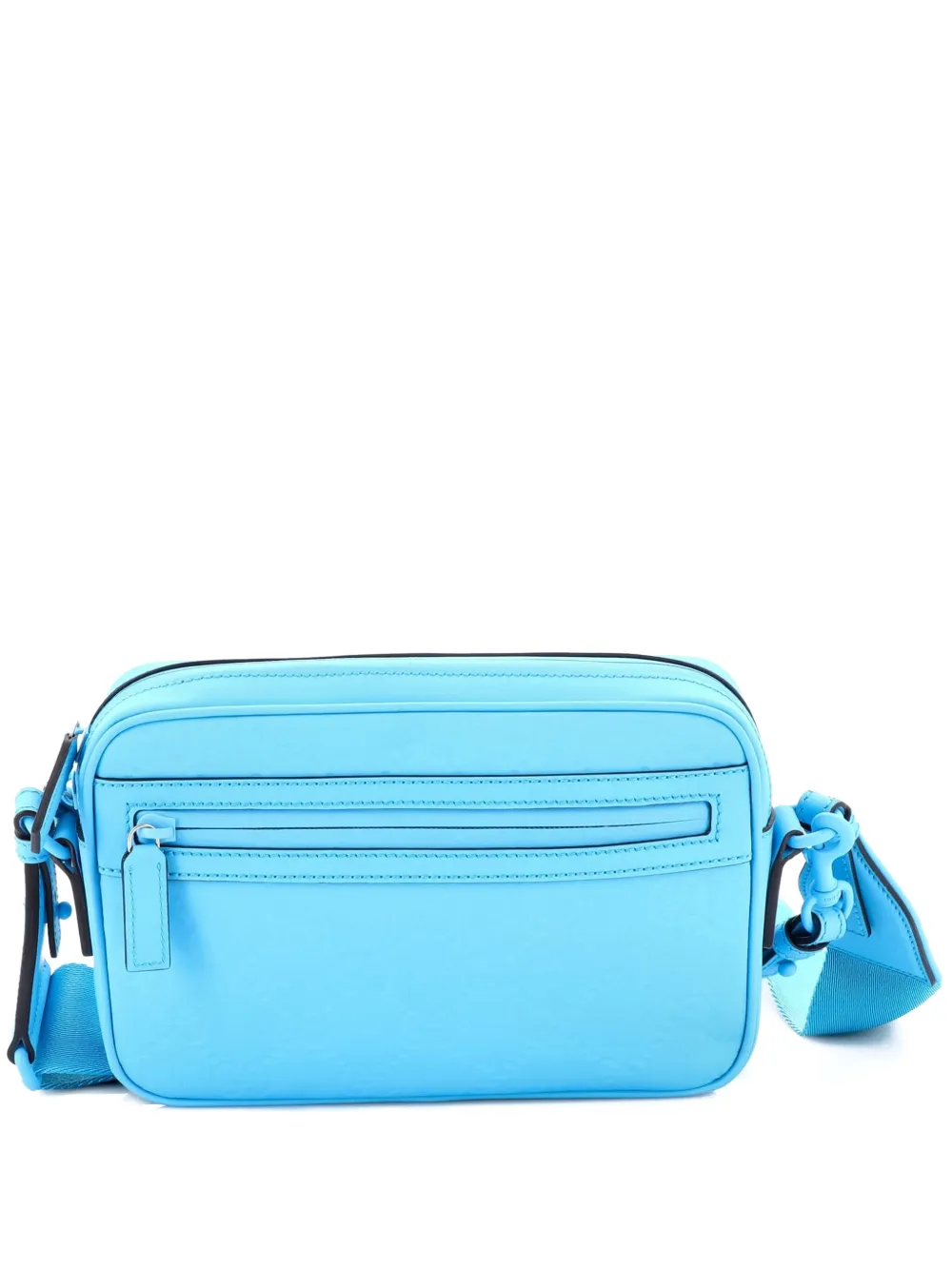 Pre-owned Gucci Front Zip Gg Rubber Effect Leather Small Crossbody Bag In Blue