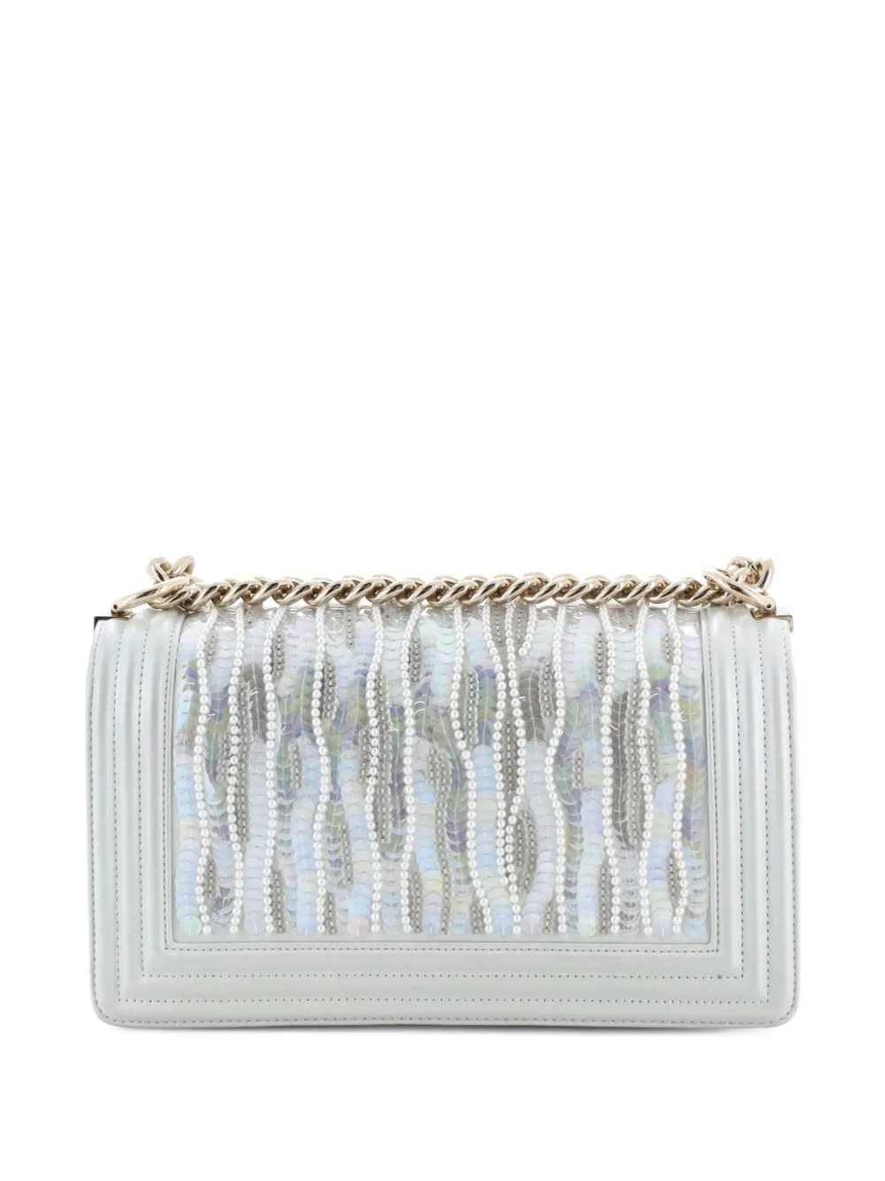 CHANEL Pre-owned Boy Flap Bag Sequin And Pearl Embellished Leather Old Medium Shoulder Bag In Green