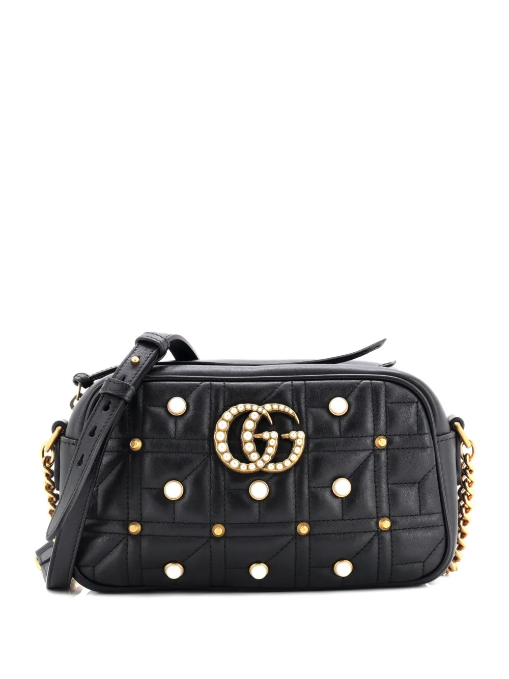 Gucci Pre-Owned Pearly GG Marmont Shoulder Bag Embellished Matelasse Leather Small crossbody bag - Nero
