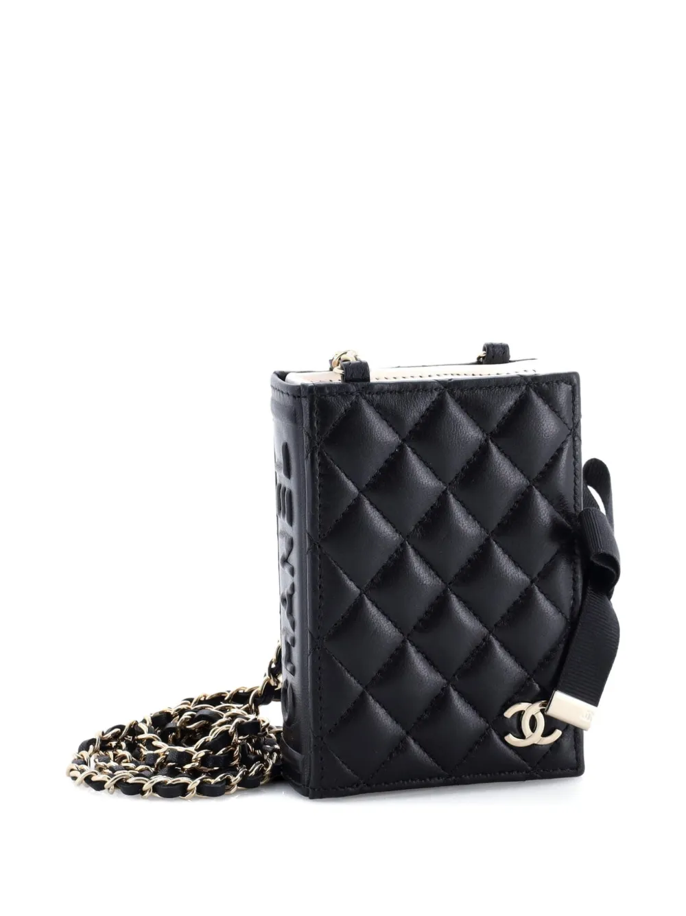 Cc Book Card Holder With Chain Quilted Lambskin Crossbody Bag