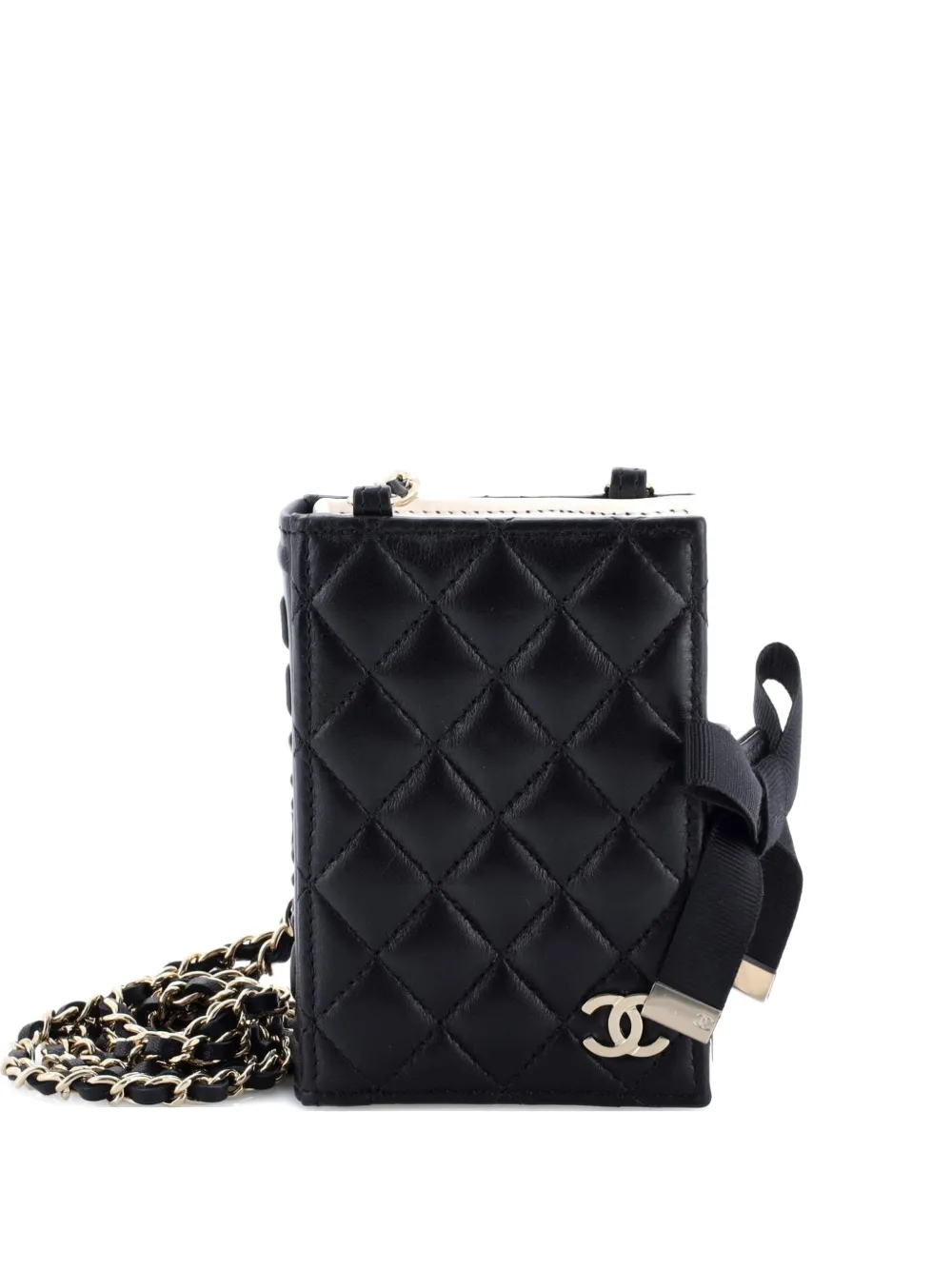 CHANEL Pre-Owned CC Book Card Holder with Chain Quilted Lambskin crossbody bag - Nero