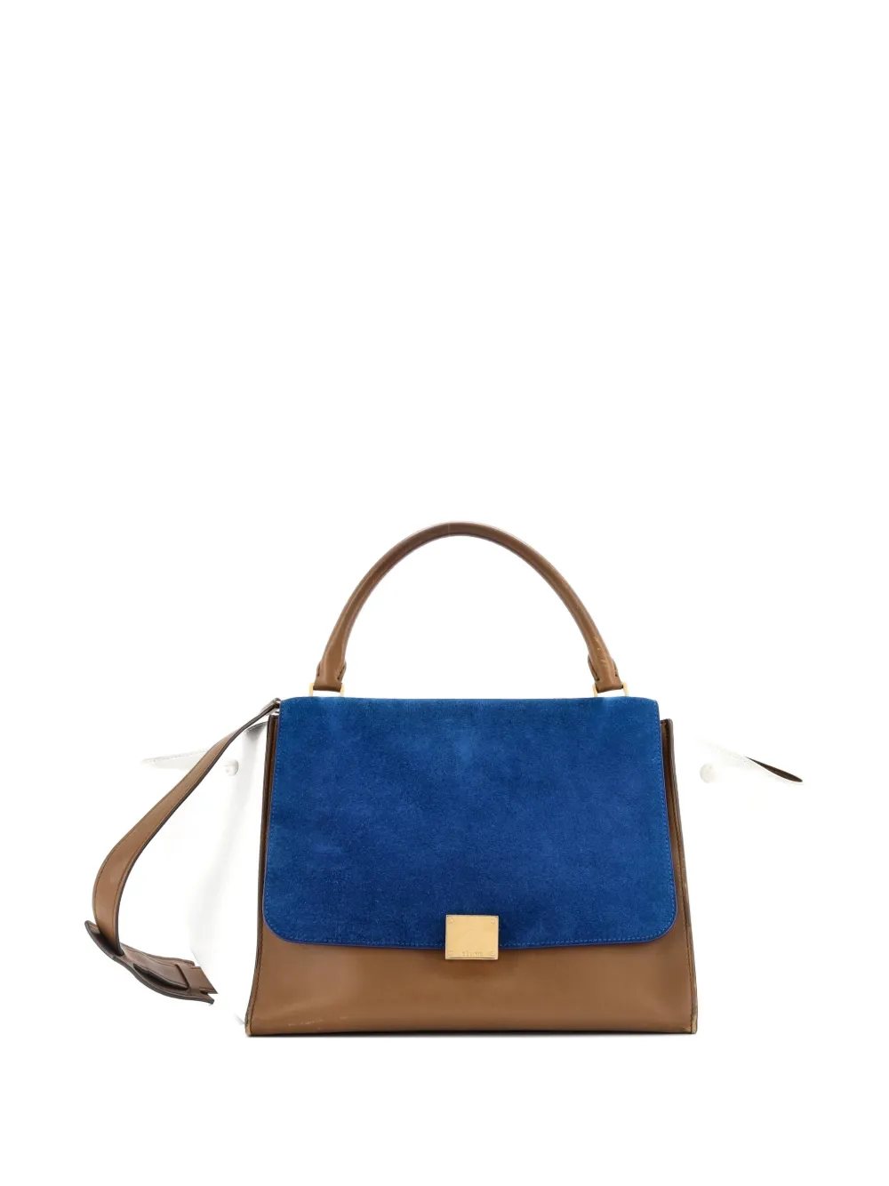 Pre-owned Celine Tricolor Trapeze Bag Suede Medium Satchel In Blue