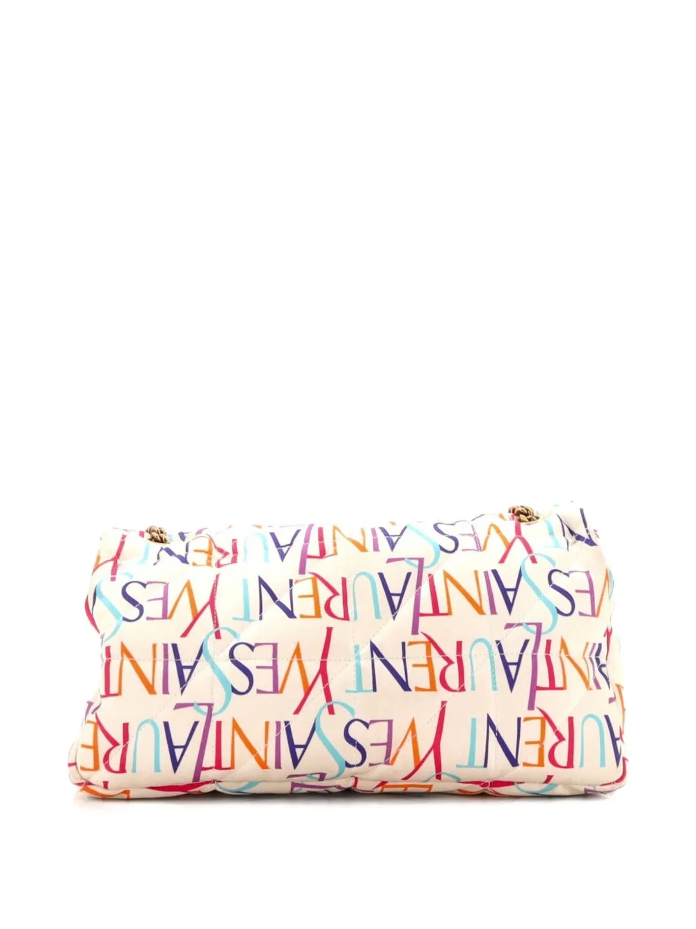 Pre-owned Saint Laurent Jamie Flap Bag Quilted Printed Silk Medium Shoulder Bag In Neutral