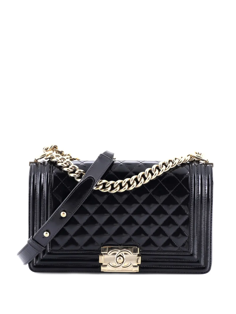 Pre-owned Chanel Boy Flap Bag Quilted Iridescent Glazed Calfskin Old Medium Shoulder Bag In Black