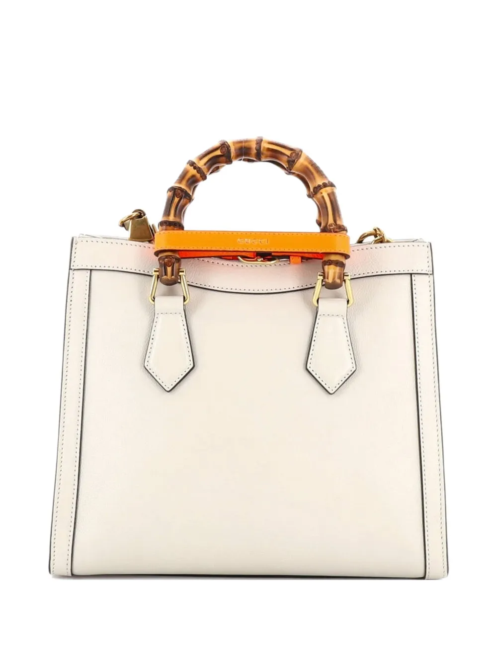 Pre-owned Gucci Diana Nm Bamboo Handle Leather Small Tote Bag In White