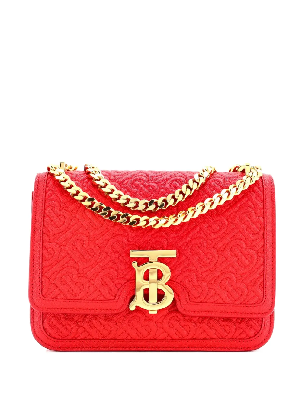 Pre-owned Burberry Tb Flap Chain Bag Monogram Embossed Leather Small Crossbody Bag In Red